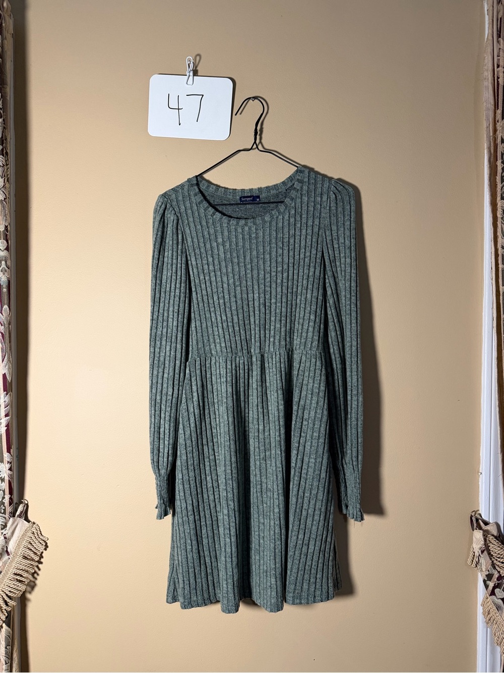 Ribbed Long-Sleeve Knit Dress in Sage Green - Casual Chic